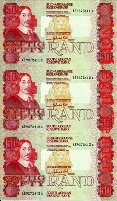 ## G.P.C. de Kock 3rd Issue R50 x 3 in Sequence ** AE9272411-413 E - Bid Per Note For LOT ##