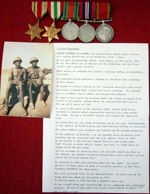 ## WWII Medals Group ** 289556 B.H. Geldenhuys with Photo and Cerificates of Studies and MOTHS ##