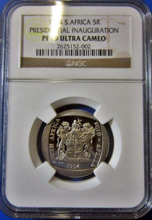 ## ** NGC Graded - 2nd Finest Known 1994 South Africa Inauguration R5 PF 69 Ultra Cameo ##