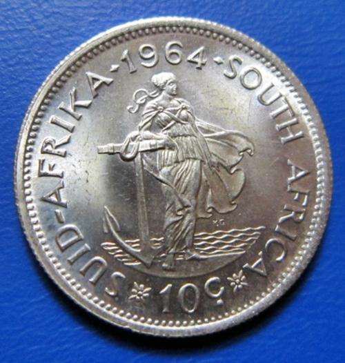 ## UNC 1964 South Africa Silver 10 Cent ##