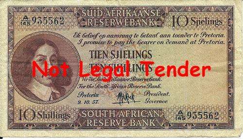 ## VF 1957 M.H. de Kock 3rd Issue 10 Shillings Note ** A145 935562 ##