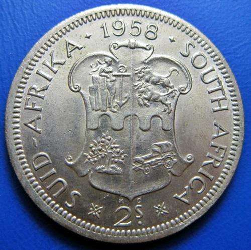 ## UNC 1958 South Africa Silver 2 Shillings ##
