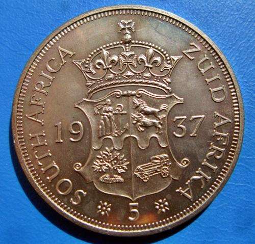 ## Proof 1937 South Africa Fantasy 5 Shillings/Crown ##