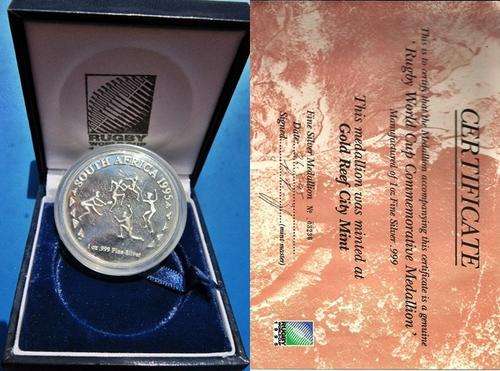 ## 1995 World Cup 0.999 SilverMedallion by Gold Reef City Mint with COA ##