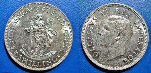 ## UNC 1943 South Africa Silver 1 Shilling ##