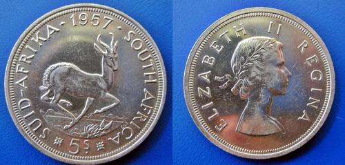 ## Proof Like 1957 South Africa Silver 5 Shillings ##