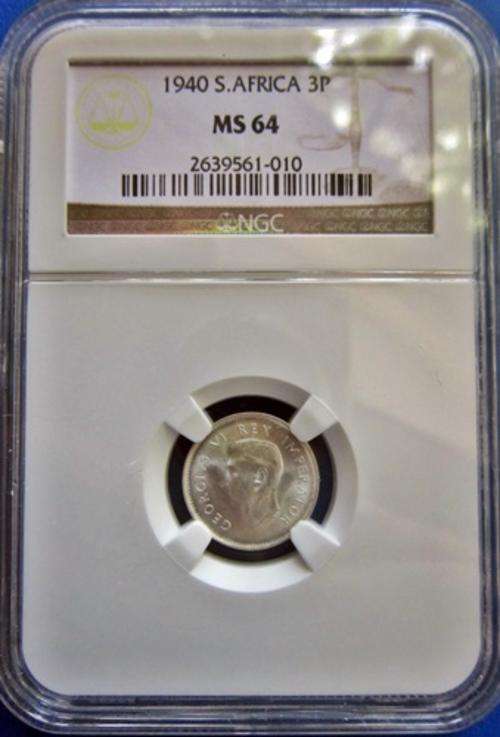 ## ** NGC Graded 2nd Finest Known ** 1940 South Africa 3D MS 64 ##