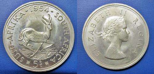 ## UNC Semi Key Date 1954 South Africa Silver 5 Shillings ##
