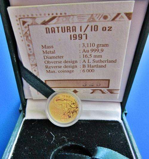 ## 1997 South Africa Natura Buffalo 1/10 Oz Gold in SAM Box with COA ##
