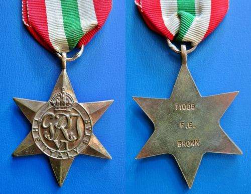 ## WWII Italy Star ** 71005 F.E. Brown ##
