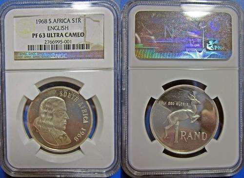 ## NGC Graded 1968 South Africa S1R English PF 63 Ultra Cameo ##