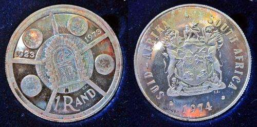 ## 1974 South Africa Proof Silver R1 in SAM Box ##