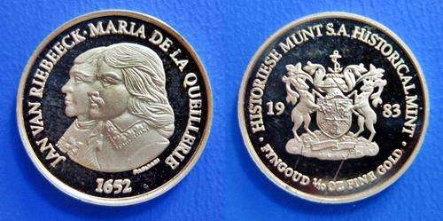 ## 1983 Historical Mint S.A. Jan van Ribeeck 1/10th Gold Medallion ##