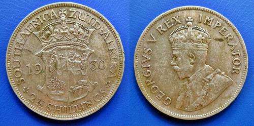 ## Beautiful 1930 South Africa Silver 2 1/2 Shillings ##