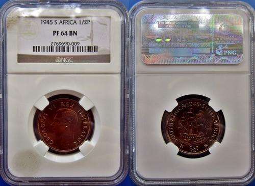 ## NGC Graded 1945 South Africa 1/2D PF 64 BN ##