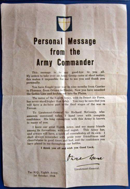 ## 8th Army Letter From Army Commander ##
