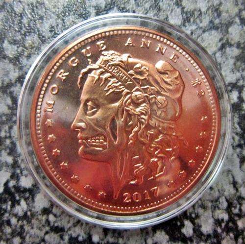 ## 0.999 Fine Copper 1 Ounce Zombucks Currency of Apocolypse Morgue Anne ##