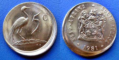 ## Beautiful Mint Error 1981 South Africa Off Centre Struck 5c ##