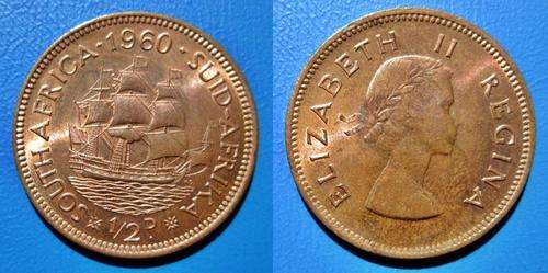 ## UNC 1960 South Africa 1/2 Penny ##