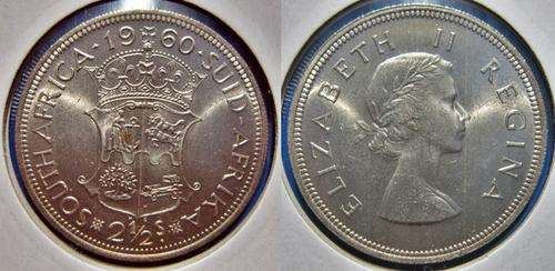 ## UNC 1960 South Africa Silver 2 1/2 Shillings ##