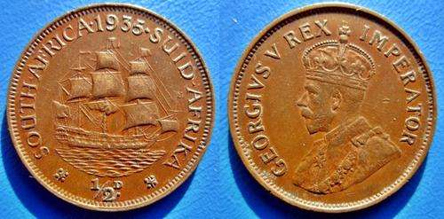 ## 1935 South Africa 1/2 Penny ##