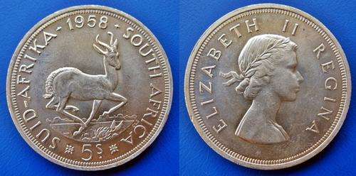 ## Beautiful 1958 South Africa Silver 5 Shillings ##