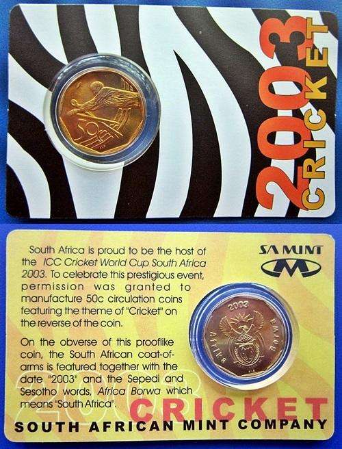 ## Proof Like 2003 South Africa Cricket 50 Cent in Capsule on Card ##