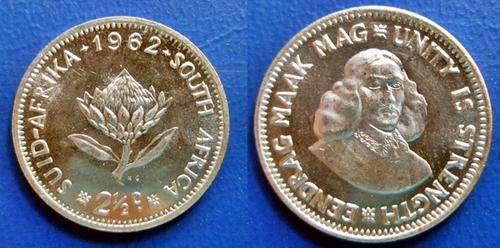 ## Scarcer UNC 1962 SOuth Africa SIlver 2 1/2 Cent ##