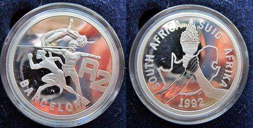 ## Proof 1992 South Africa Silver Barcelona Olympics R2 in Capsule in SAM Box ##