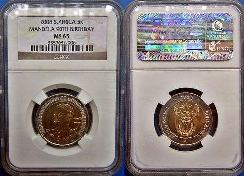 ## NGC Graded 2008 South Africa Mandela 90th Birthday R5 MS 65 ##