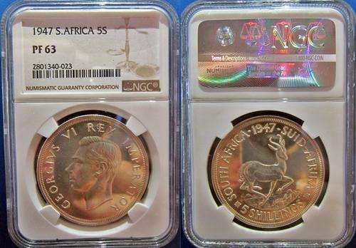 ## NGC Graded 1947 South Africa Silver 5 Shillings PF 63 ##