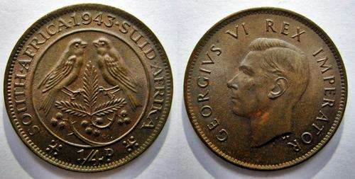 ## Beautiful 1943 South Africa 1/4 Penny/Farthing ##