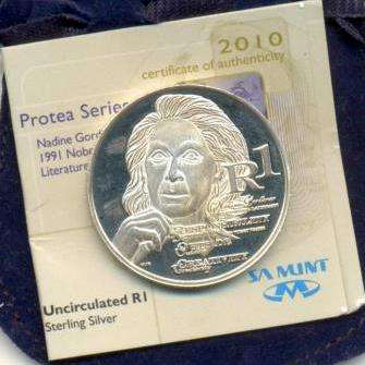 ## 2010 Sterling Silver Protea UNC R1 Nadine Gordinmer ##
