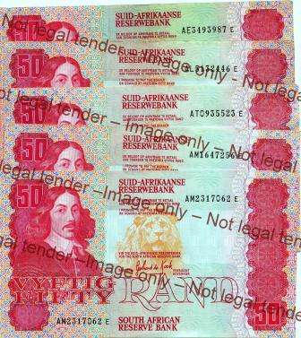 ### 5 G.P.C De Kock Fifty Rand  Banknotes ### 5 Notes