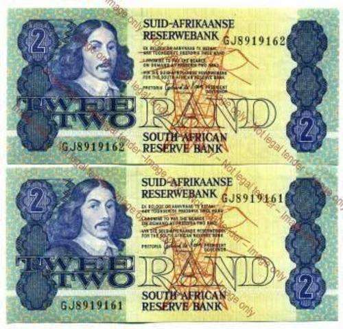 ## A/U Gerhard de Kock R2 Banknotes in Series GJ8919161 - 162 ##