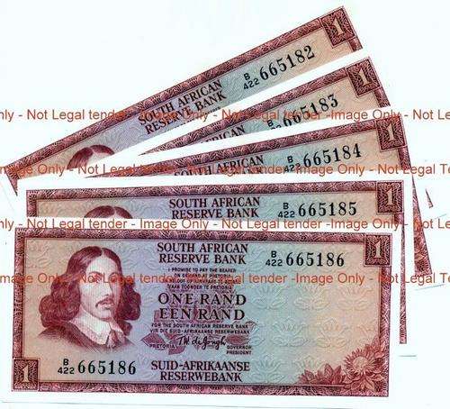 ##  TW de Jongh R1 Banknotes , 5 in series B422 665182 -86  ##
