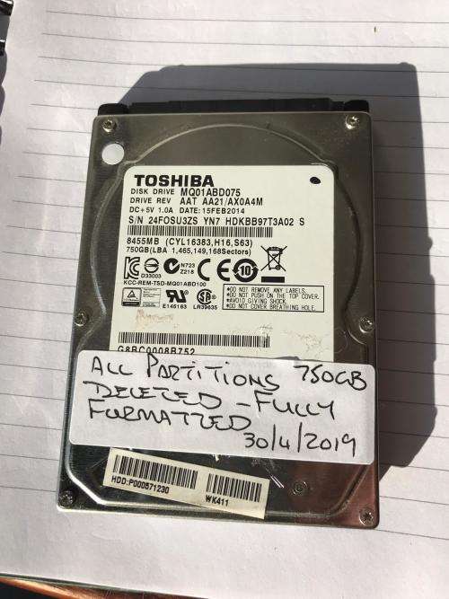 TOSHIBA 750GB 2.5" SATA HDD 5400RPM