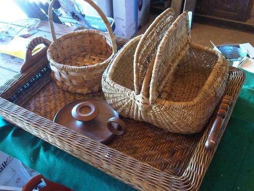 TRAY, BASKETS AND CANDLE HOLDER