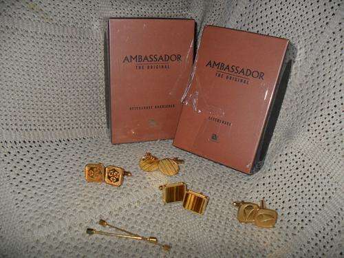 TWO AMBASSADOR AFTERSHAVE, TIE PINS AND CUFF LINKS