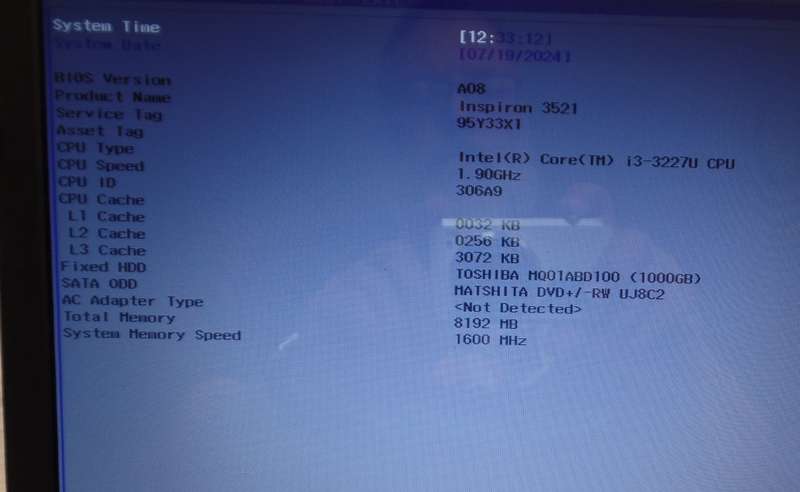 Dell Inspiron 3521 Core i3 1TB HDD 8GB RAM Windows 10 Pro