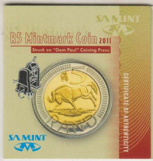RARE ! - 2011 R5 SA MINT COIN WORLD "OOM PAUL PRESS MINT MARK" - BU LIMITED EDITION with COA