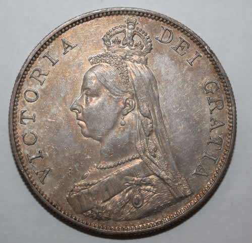 1887 Great Britain - 2 Florins - Victoria 2nd portrait; 'Double Florin' - Arabic 1 - .925 SILVER