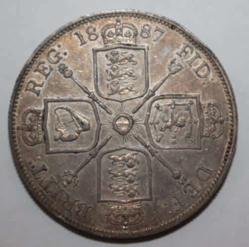 1887 Great Britain - 2 Florins - Victoria 2nd portrait; 'Double Florin' - Arabic 1 - .925 SILVER