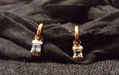 Gold Hoop Earrings with Light Blue Gemstone Pendants