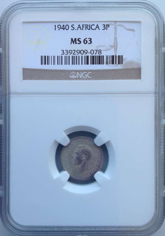 1940 3 P (THREEPENCE) - NGC GRADED - MS63