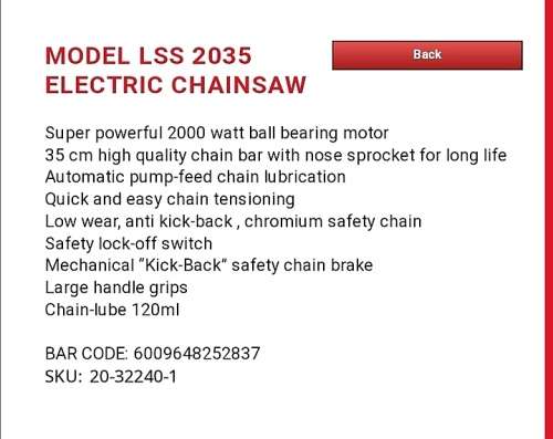 BRAND NEW! LAWNSTAR ELECTRIC CHAINSAW 200W