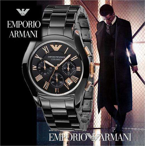 Stunning Emporio Armani Ceramica gleaming black & Rose Gold  Mens watch- NO Reserve- *Valued R6500*
