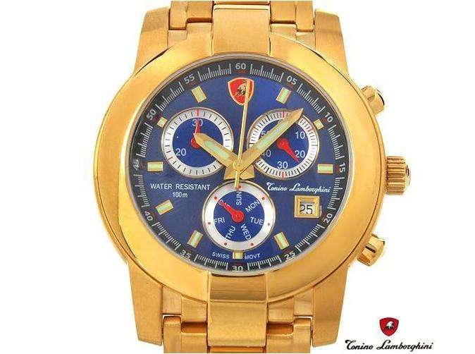 TONINO LAMBORGHINI S69T/BLAG Brand New Gentlemens Chronograph Day date Watch**18K Gold Plated**