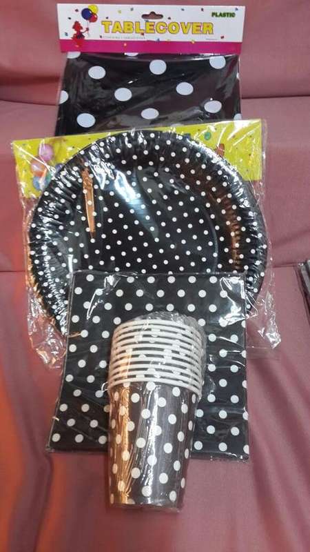 Black polka dot tableware set-WAS R60 NOW R50