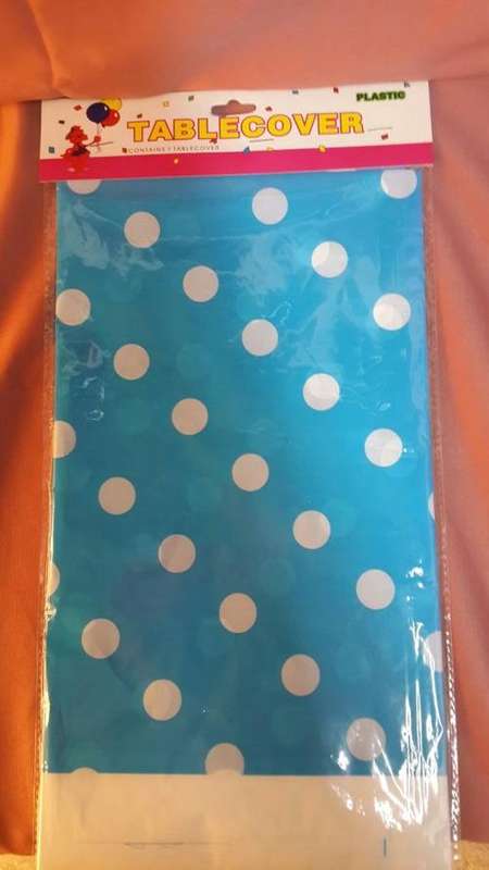 Blue polka dot table cover
